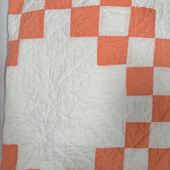 Handmade Quilted Cotton Tote Checker Patchwork Peach Coral Large Grannycore - Picture 4 of 8